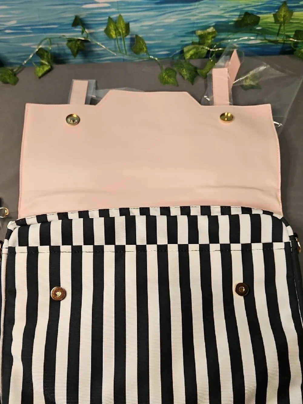 Pink & Black Striped Laptop Bag with Bow Detail